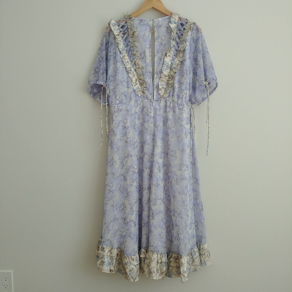 ASOS filmy blue midi dress with contrast ruffles and flounces size 8 - Picture 9 of 16
